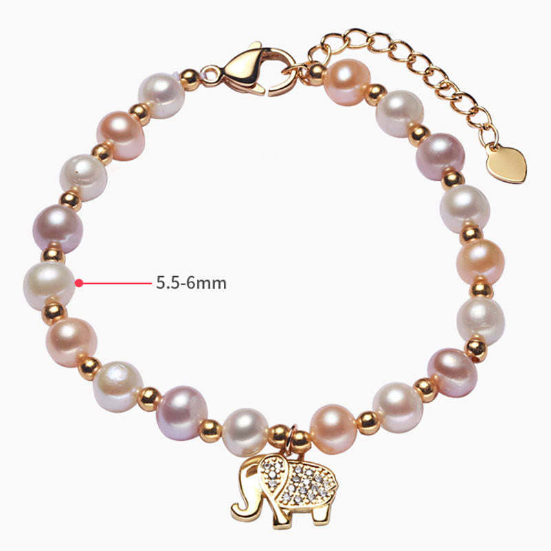 18K Gold Plated Pearl Elephant Zircon Charm Sincerity Bracelet