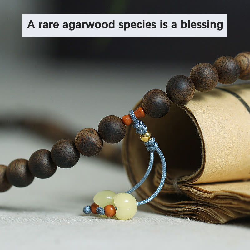 108 Mala Beads Nha Trang Bai Qinan Agarwood Cyan Jade Amber Strength Meditation Bracelet