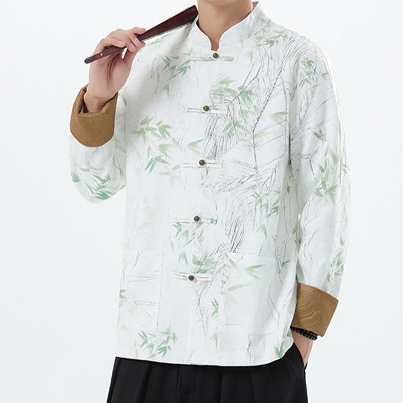 Printing Bamboo Casual Frog-button Spandex Men's Jacket Shirt Clothing