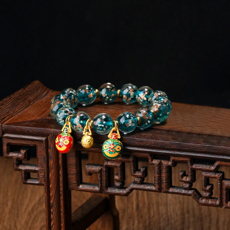 Gold Swallowing Beast Family Charm Luminous Fluorescent Liuli Glass Bead Success Bracelet