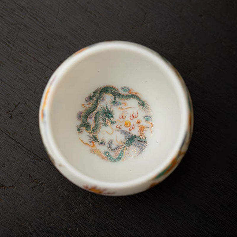 Dragon Phoenix Auspicious Clouds Ceramic Teacup Kung Fu Tea Cup