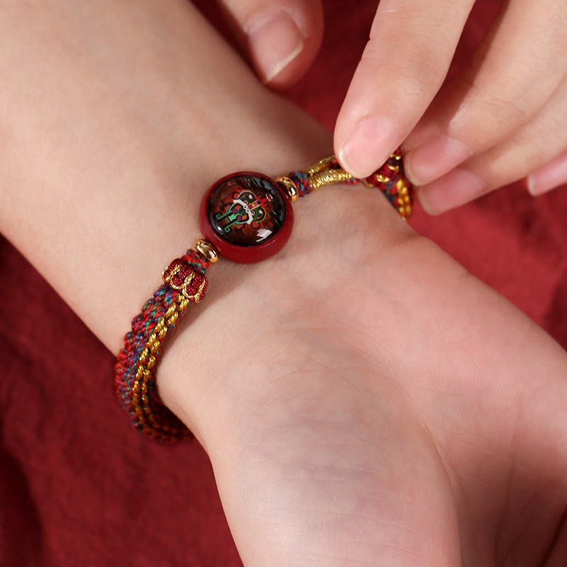 Colorful Rope Cinnabar Thangka Blessing Braided Bracelet