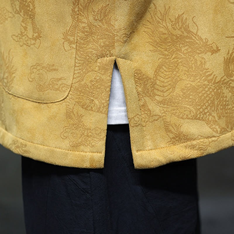Chinese New Year Kirin Print Frog-button Tang Suit Men's Jacket Shirt With Pockets