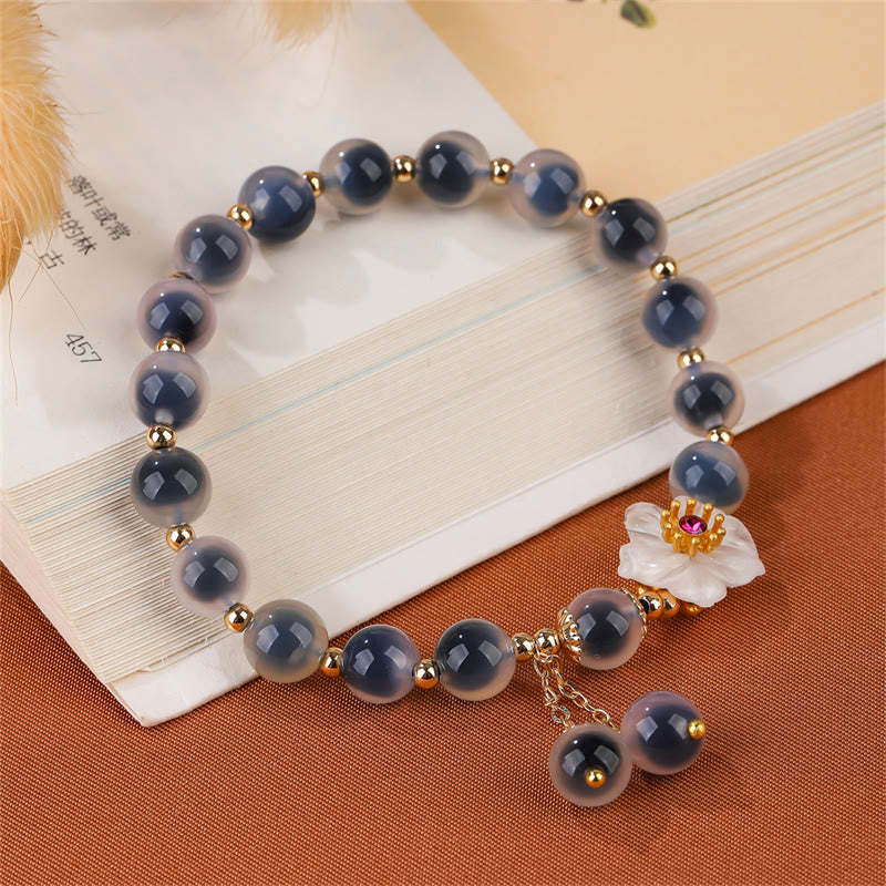 Natural Blue Candy Agate Cherry Blossom Healing Strength Bracelet