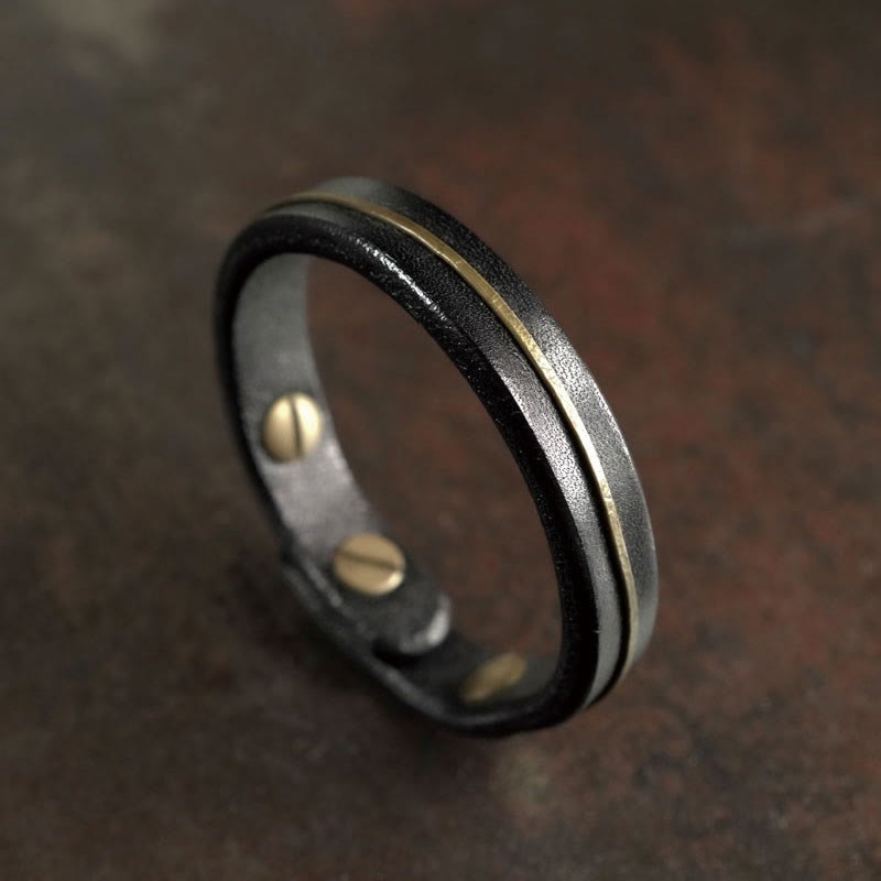 Vintage Leather Copper Brass Wire Healing Bangle Bracelet