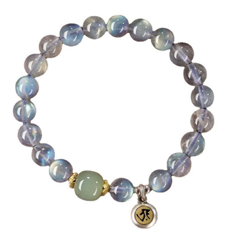 Chinese Zodiac Natal mystic zen 925 Sterling Silver Natural Moonstone Hetian Jade Positive Bracelet