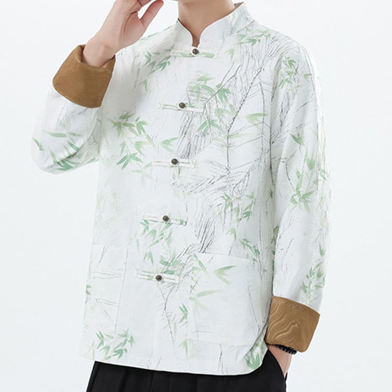 Printing Bamboo Casual Frog-button Spandex Men's Jacket Shirt Clothing