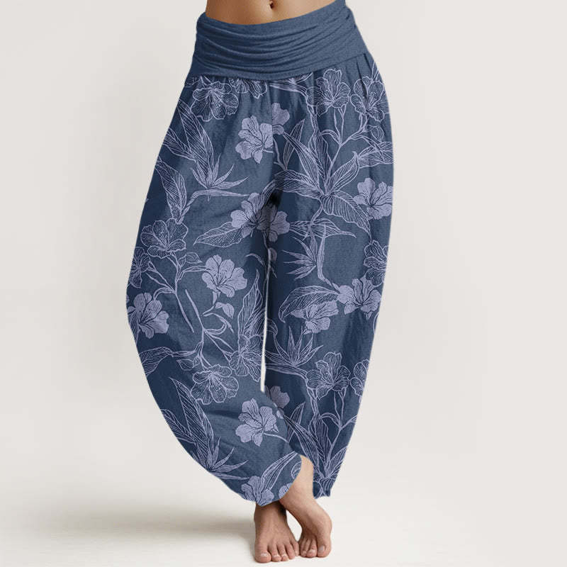 Casual Plum Blossom Leaves Women's Elastic Waist Harem Pants