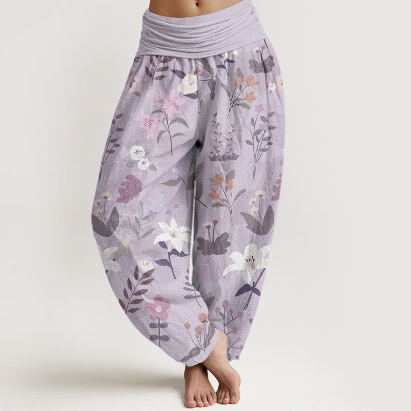 Casual Flower Plant Lily Women's Elastic Waist Harem Pants