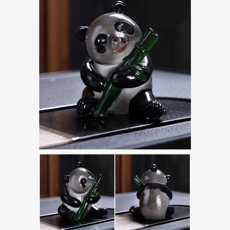 Color Changing Small Cute Panda Bamboo Tea Pet Resin Home Figurine Decoration