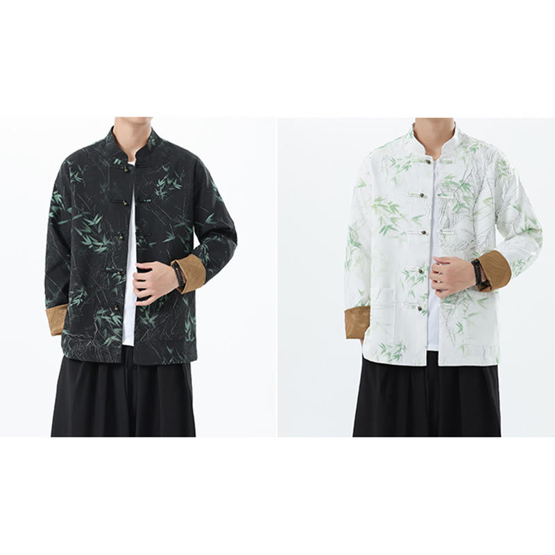 Printing Bamboo Casual Frog-button Spandex Men's Jacket Shirt Clothing