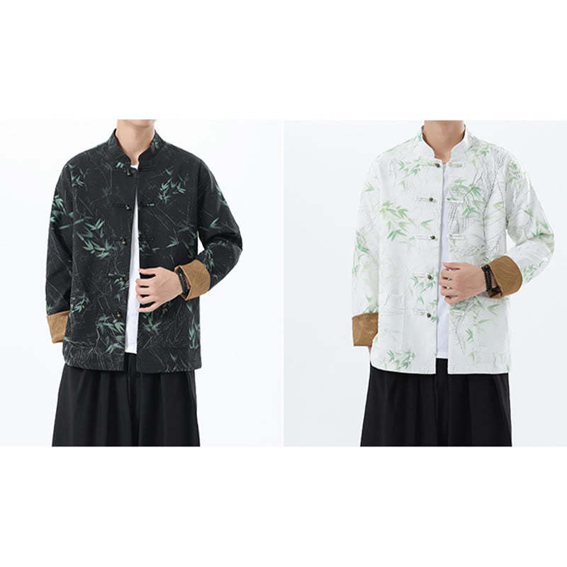 Printing Bamboo Casual Frog-button Spandex Men's Jacket Shirt Clothing