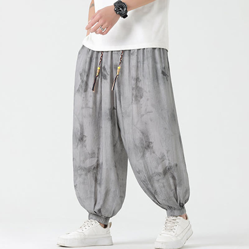Flower Sketch Braided Drawstring Linen Men's  Pants With Pockets