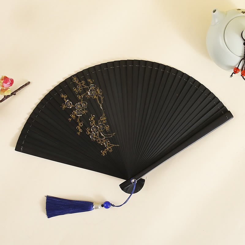 Hibiscus Flower Plum Blossom Handheld Bamboo Folding Fan
