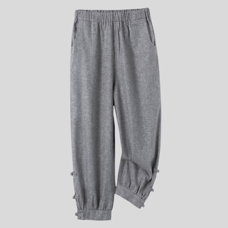 Casual Summer Buttoned Women's Cotton Linen Pants With Pockets