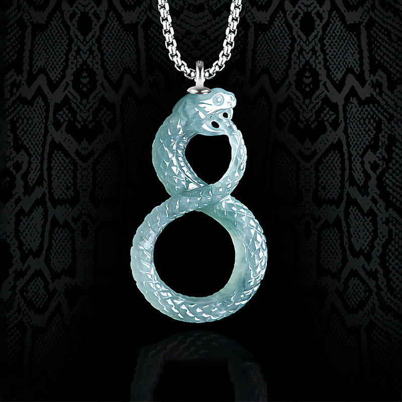 925 Sterling Silver Natural Jade Mamba Year Of The Snake Luck Necklace Pendant
