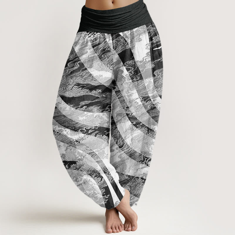 Zebra Stripes Wave Design Women's Elastic Waist Harem Pants