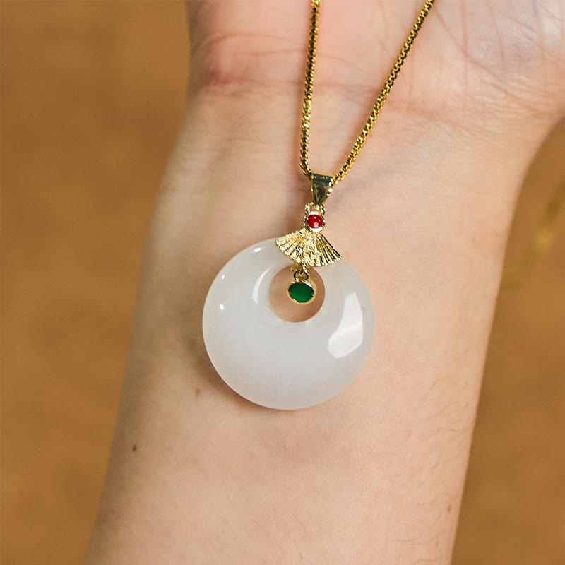 Golden Silk Jade Peace Buckle Wealth Necklace Pendant
