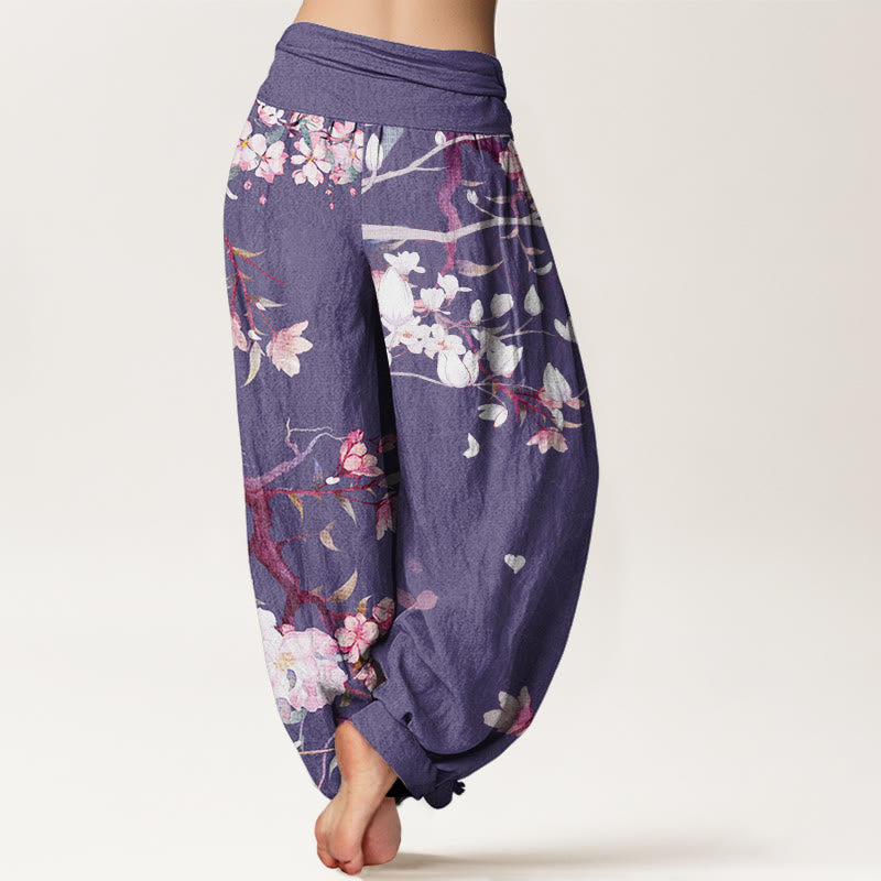 Casual Branch Peach Blossom Women's Elastic Waist Harem Pants