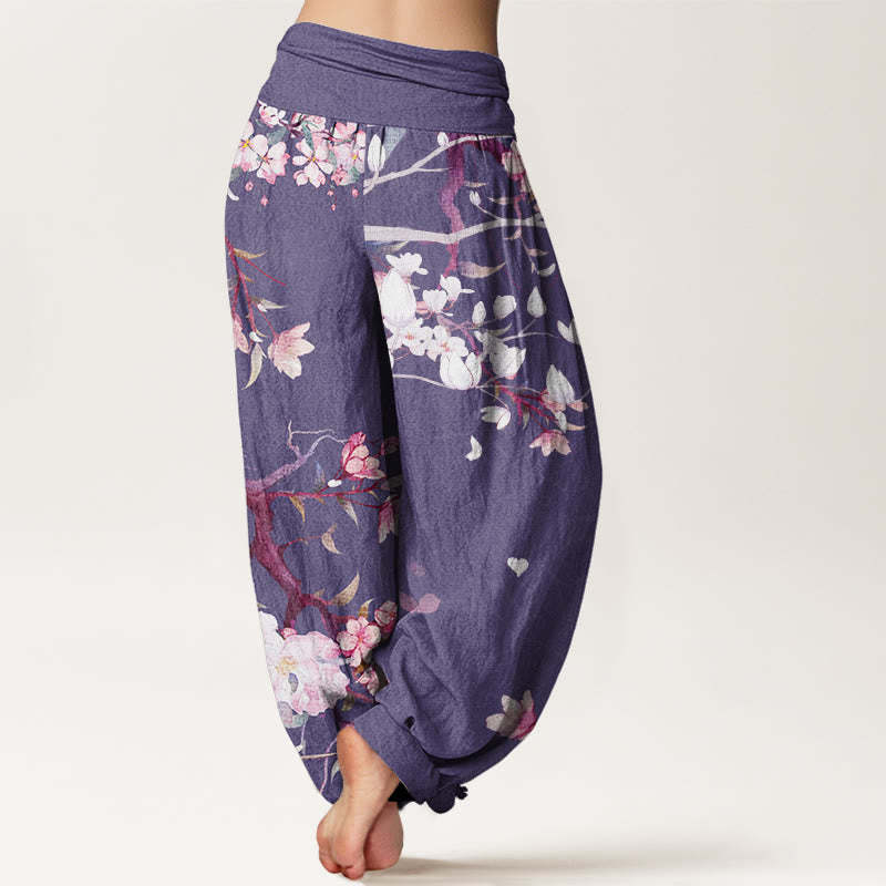 Casual Branch Peach Blossom Women's Elastic Waist Harem Pants