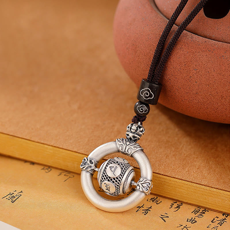 999 Sterling Silver Om Mani Padme Hum Engraved Wisdom Necklace Rope Pendant