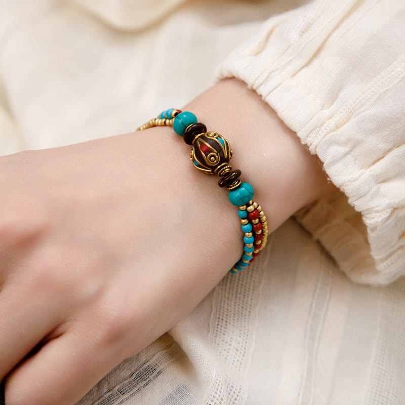 Tibetan Turquoise Om Mani Padme Hum Protection Strength Bracelet
