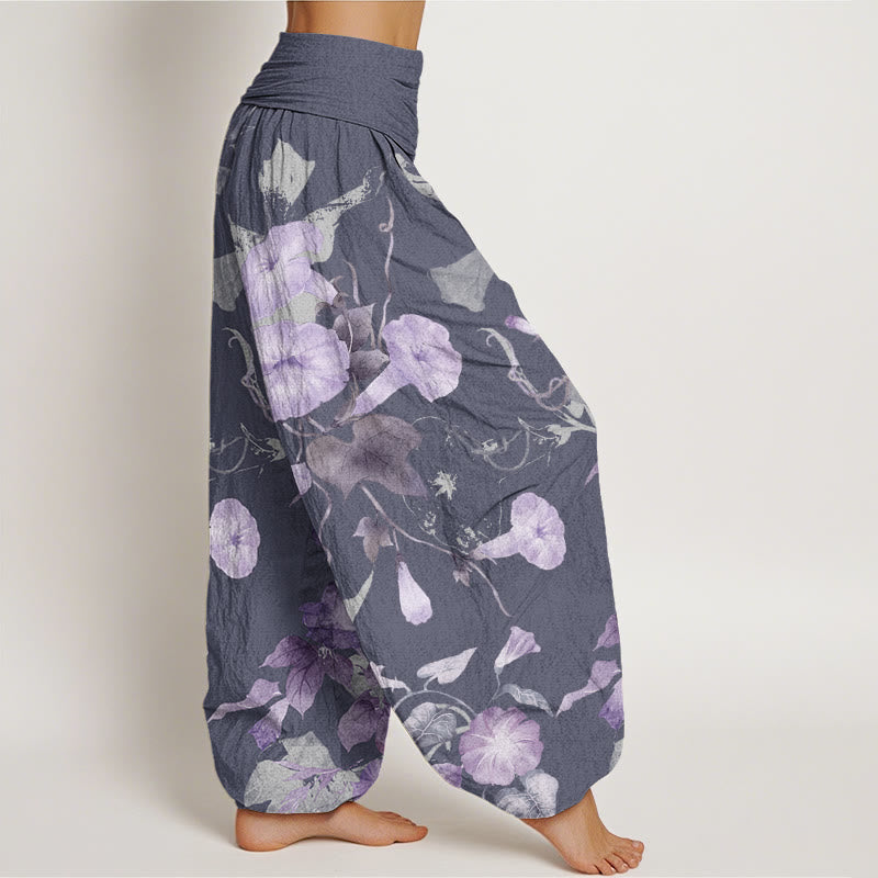 Entwined Morning Glories Pattern Women's Elastic Waist Harem Pants