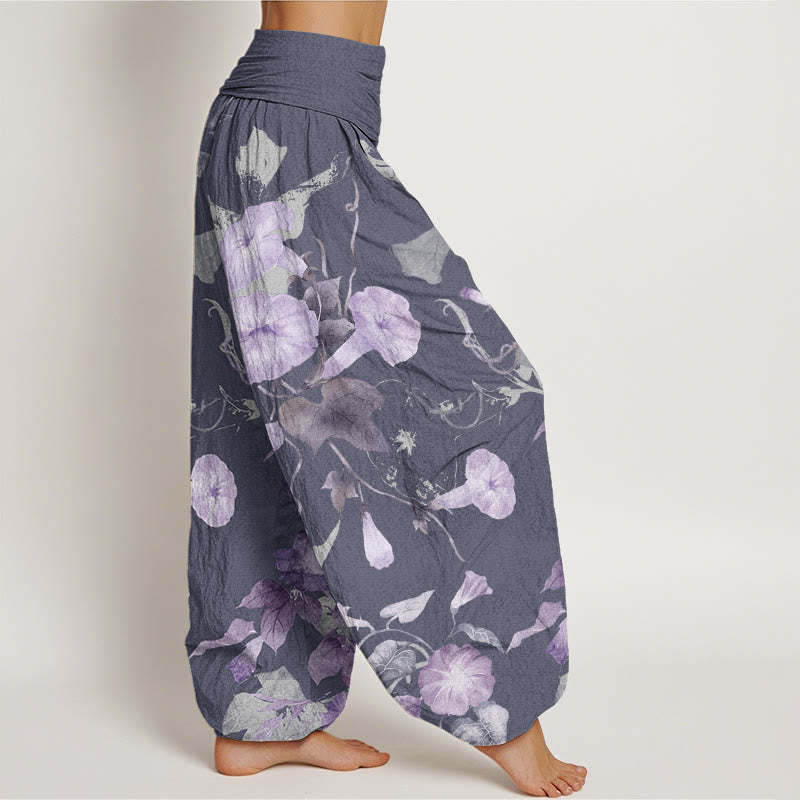 Entwined Morning Glories Pattern Women's Elastic Waist Harem Pants