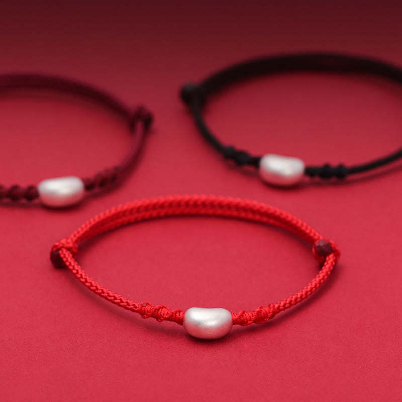 999 Sterling Silver Bean Design Luck Connection Handmade Braided Bracelet