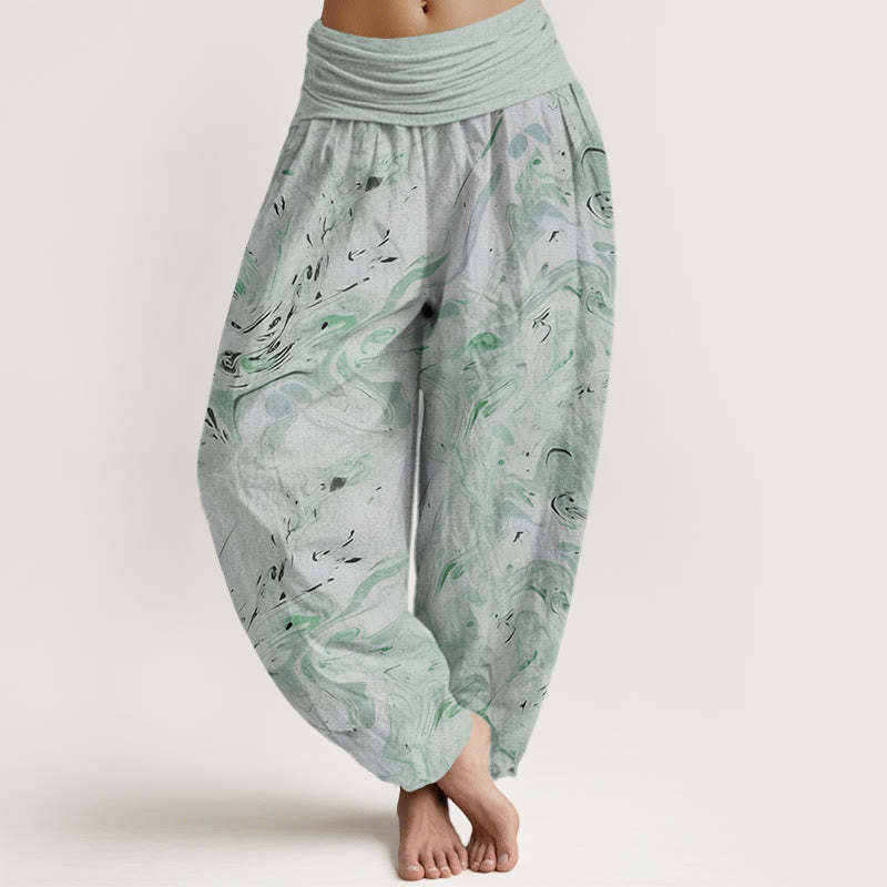 Flow Wind Pattern Women's Elastic Waist Harem Pants