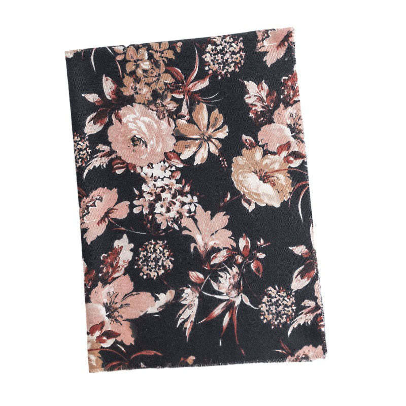 Tibetan Blooming Chrysanthemum Rose Flower Print Shawl Fall Winter Soft Warm Scarf Wrap