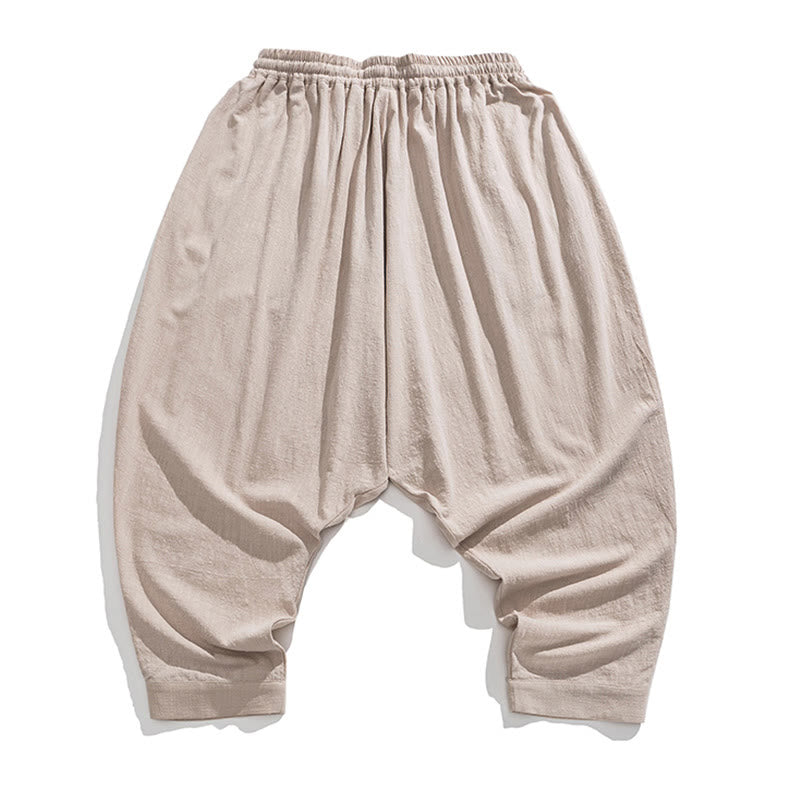 Solid Color Drawstring Men's Harem Pants With PocketsAnkle-Length (9 Length)