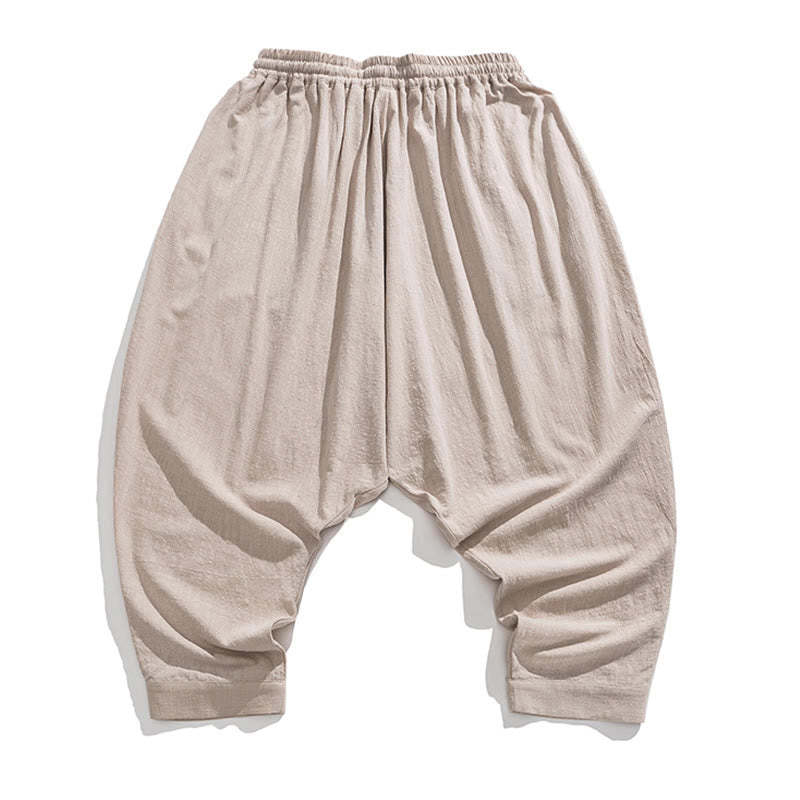 Solid Color Drawstring Men's Harem Pants With PocketsAnkle-Length (9 Length)