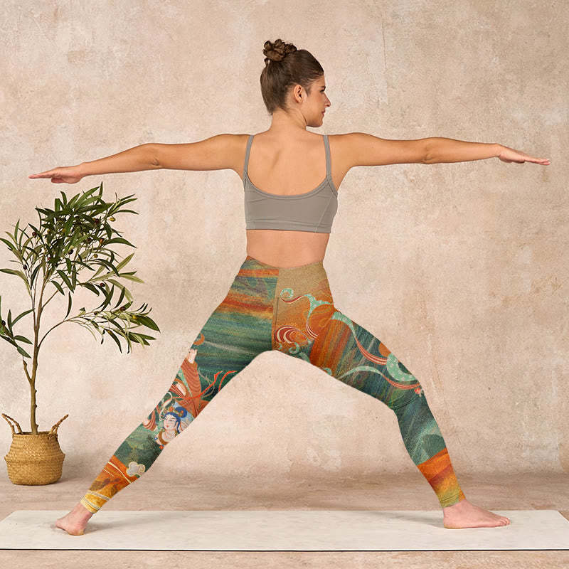 Dunhuang Flying Apsaras Print Gym Leggings Women's Yoga Pants
