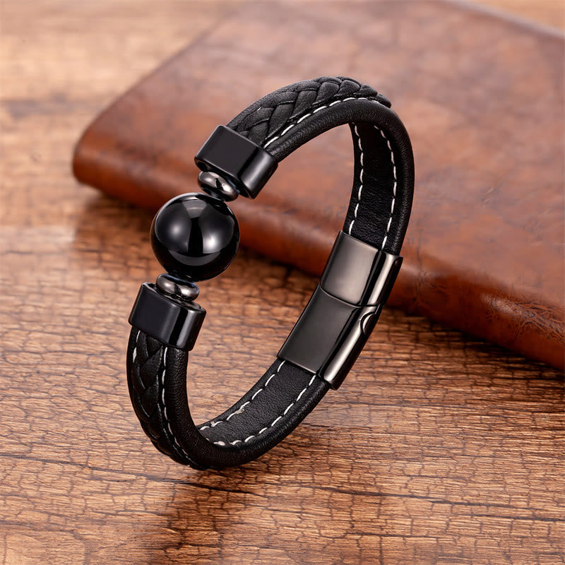 Lazurite Black Onyx Tiger Eye Lava Rock Om Mani Padme Hum Serenity Leather Bracelet