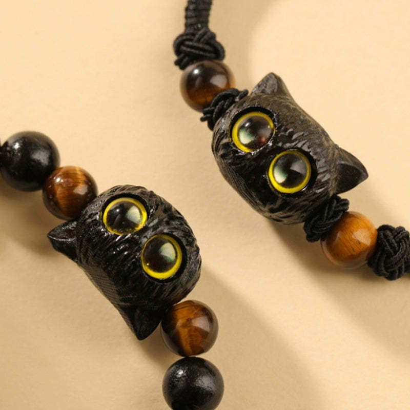 Cute Ebony Wood Cat Head Pattern Peace Bracelet