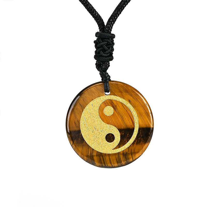 Various Crystal Amethyst Tiger Eye Green Aventurine Yin Yang Spiritual Necklace Pendant