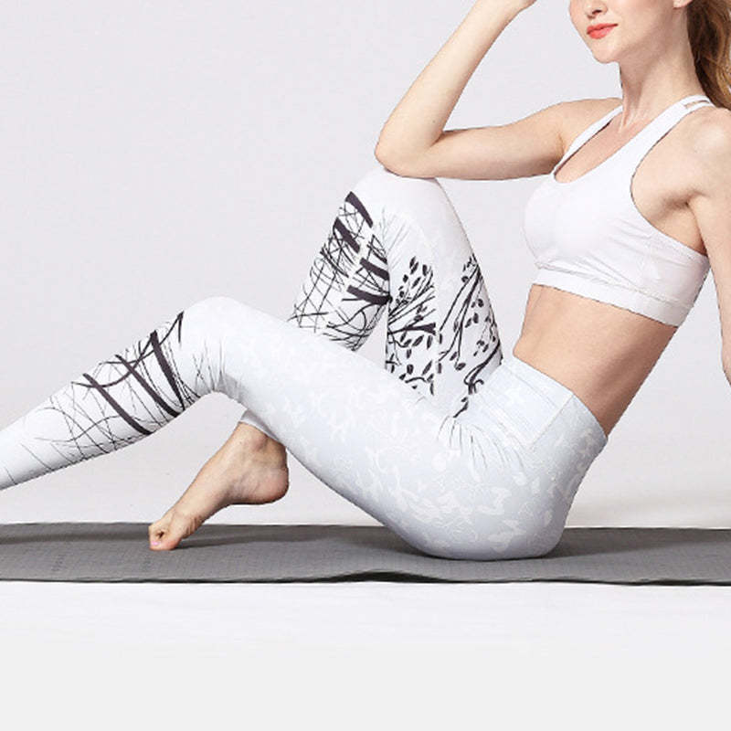 Lines Weeds Sakura Flowers Black Tree Print Pants Sports Fitness Yoga Leggings Women's Yoga Pants