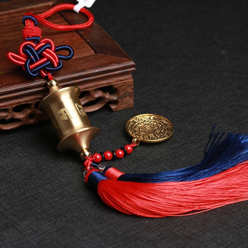 Tibet Om Mani Padme Hum Prayer Wheel Nine Palace Eight Trigrams Copper Car Hanging Decoration