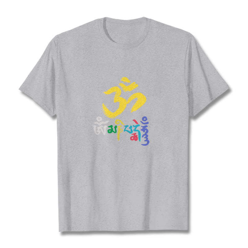 Colorful Om Mani Padme Hum Cotton Tee T-shirt