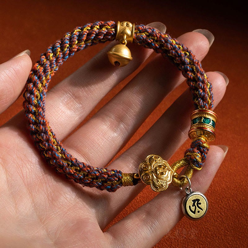 925 Sterling Silver Chinese Zodiac Natal mystic zen Om Mani Padme Hum Luck Bell Braided String Bracelet