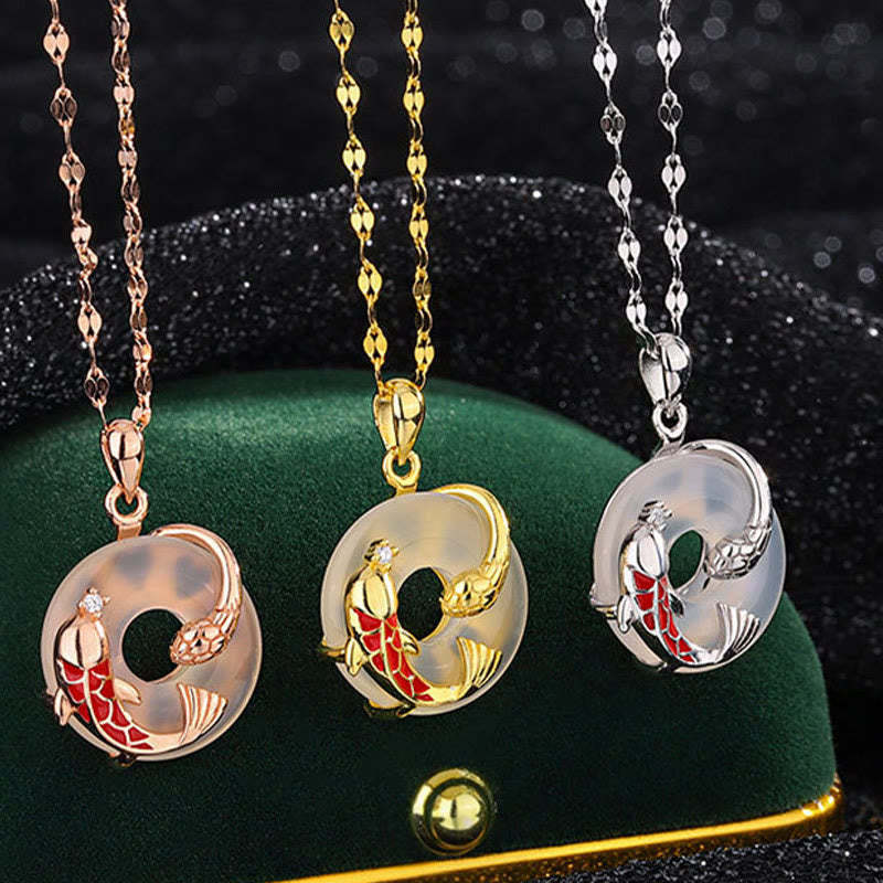 Chalcedony Peace Buckle 999 Sterling Silver Koi Fish Year Of The Snake Positive Necklace Pendant