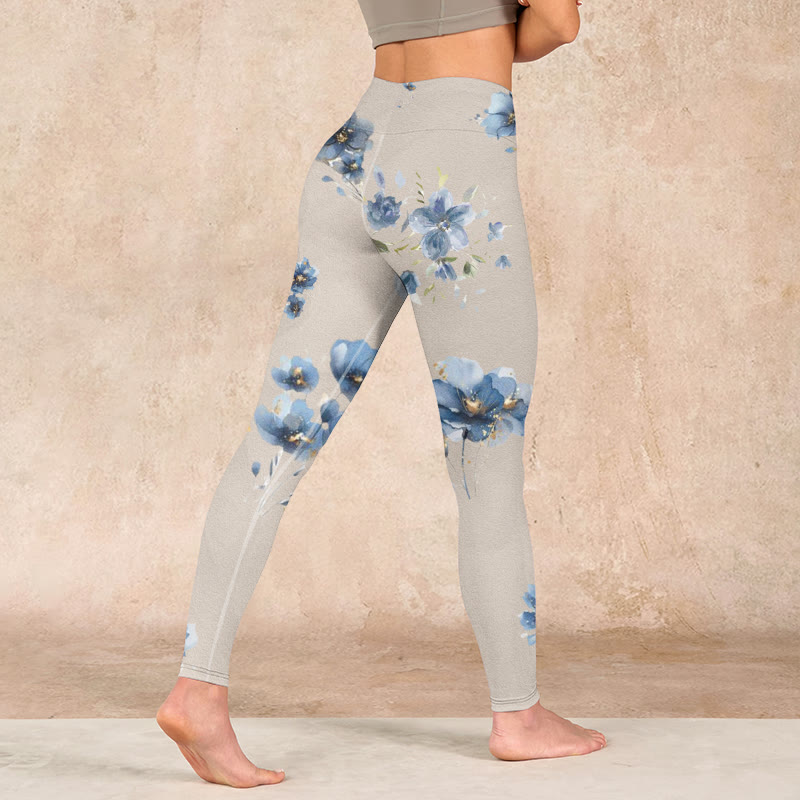 Dark Blue Flower Gym Leggings Women's Yoga Pants