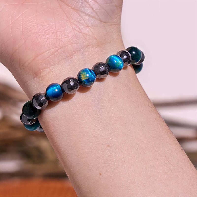 2Pcs Hematite Tiger Eye Blue Tiger Eye Powerful Bracelet Set