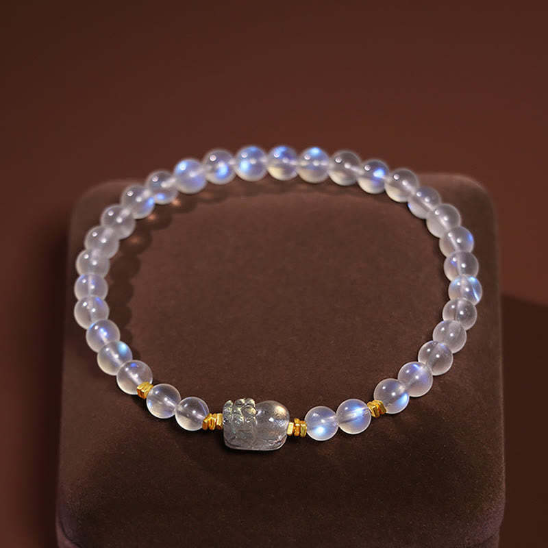 925 Sterling Silver Plated Gold Natural Moonstone PiXiu Healing Bracelet