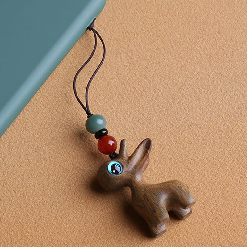 Sandalwood Small Leaf Red Sandalwood Ebony Wood Green Sandalwood Lucky Mini Deer Carved Protection Key Chain Phone Hanging Decoration