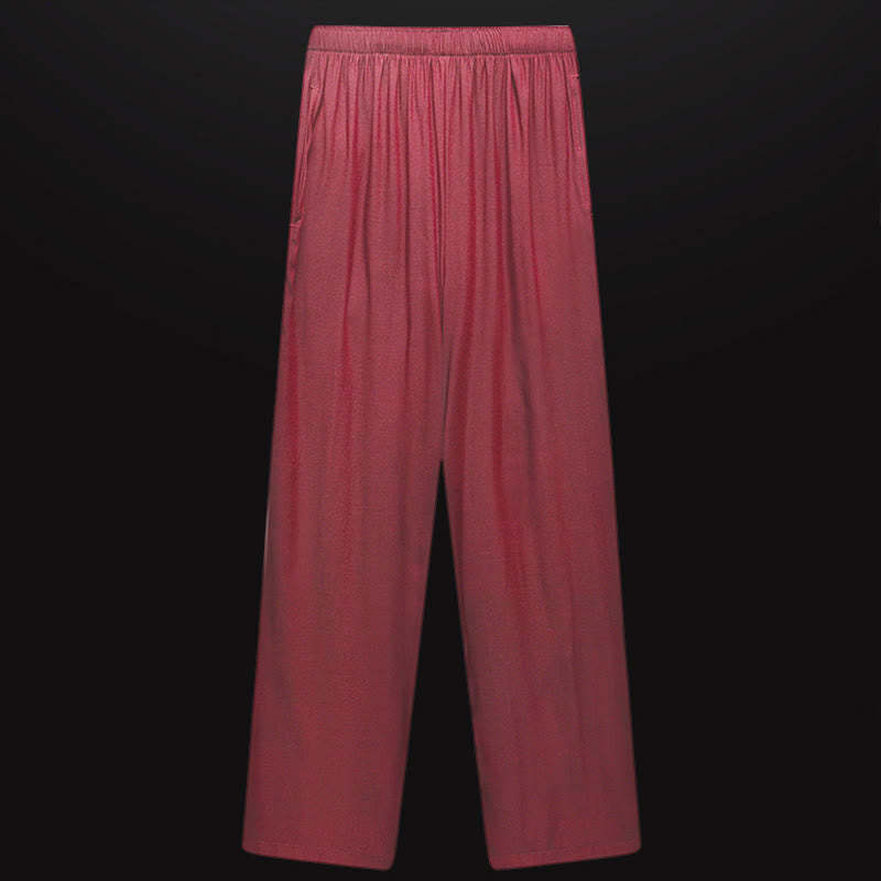 Along the River During the Qingming Festival Pattern Traditional Tang Suit Short Sleeve Shirt Pants Clothing Men's Set