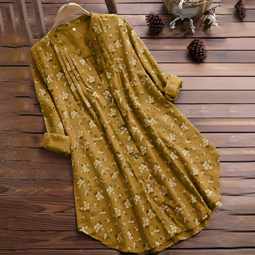 Florals Buttons Long Sleeve Cotton Women's Shirt