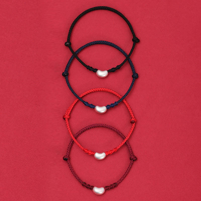 999 Sterling Silver Bean Design Luck Connection Handmade Braided Bracelet
