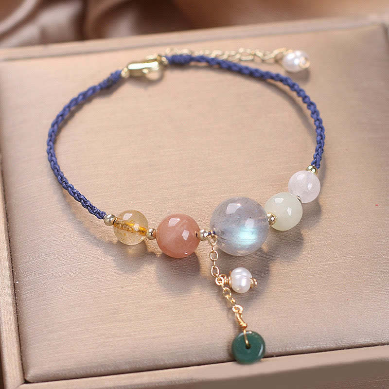 Moonstone Sunstone Beads Peace Buckle Charm Healing Bracelet